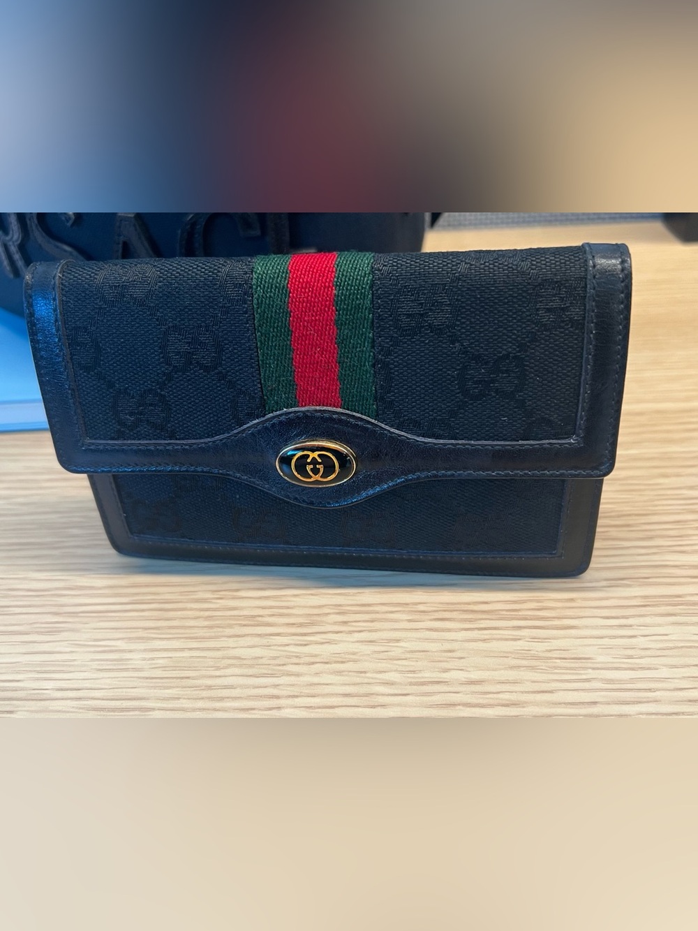 Gucci parfumes Black GG Canvas Web Leather card holder pouch